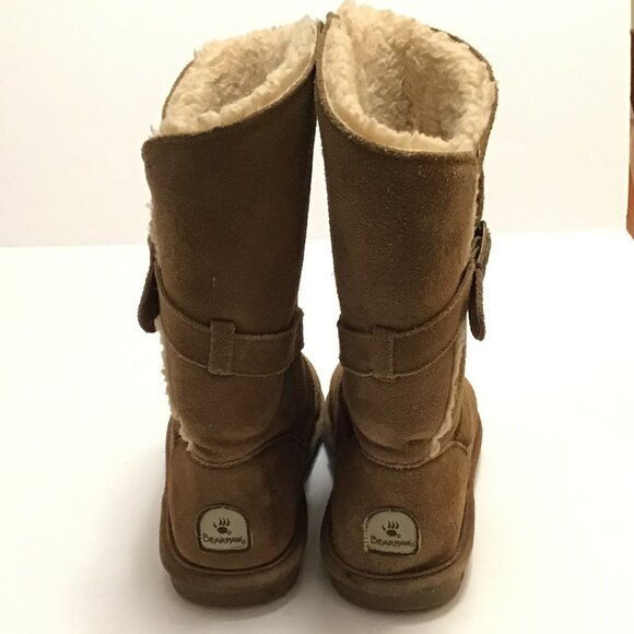 Bearpaw Tatum Brown Round Toe Suede Boots Womens Size 8 Sheepskin Lining - Picture 3 of 5